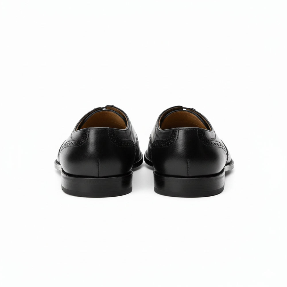 Mens Black Leather Oxford Shoes with Brogue Detailing